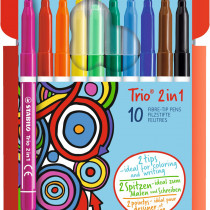 STABILO Trio 2 in 1 Fibre Tip Pen - Wallet of 10 - Assorted Colours